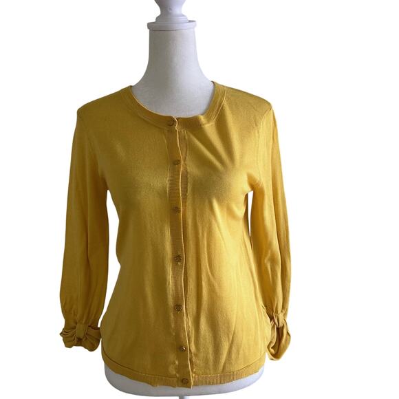 Kate Spade Live Cardigan Yellow SZS Silk Cashmere Classic Old Money Soft Touch - Picture 1 of 11